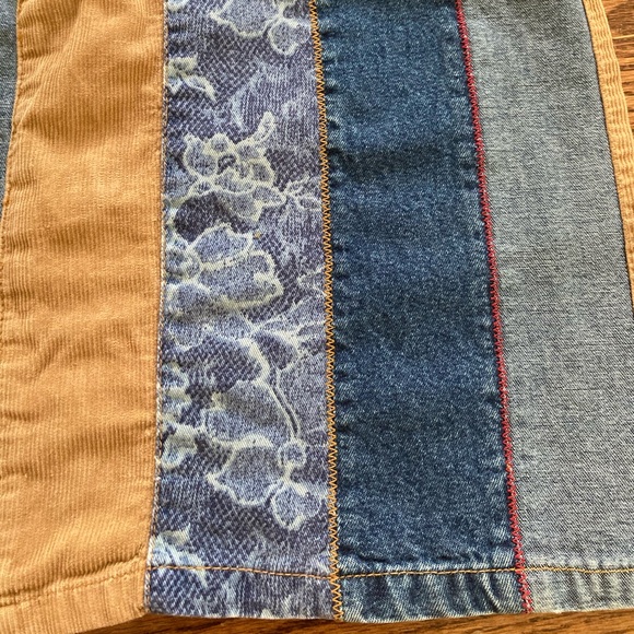 Vintage 90s 00s Y2K patchwork lace cord suede denim skirt Mary-Kate and Ashley - Picture 3 of 6